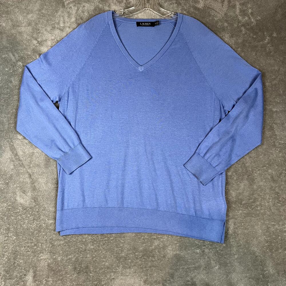 Lauren Ralph Lauren Black Label Sweater Top Womens XL Silk Modal V Neck Blue